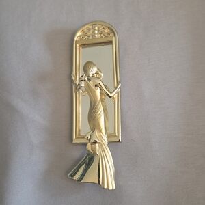 AJC Signed Gold Lady In Mirror Brooch Size 3 1/4 Inches Long 1 Inch Wide